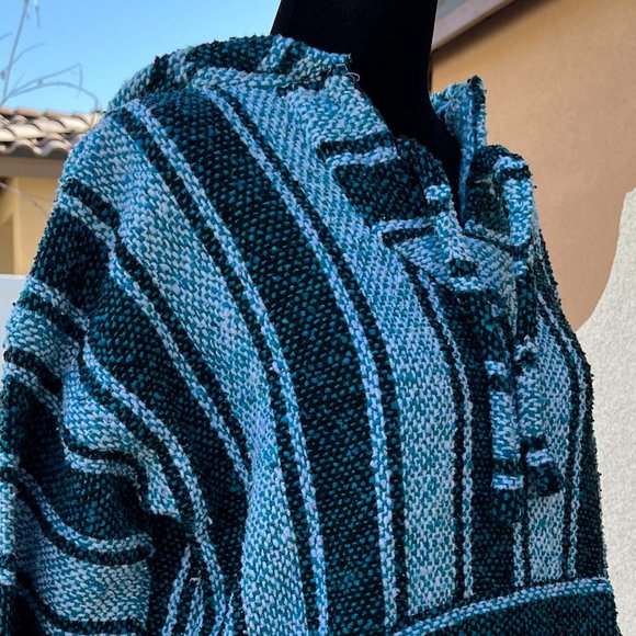 Confecciones Artilana Green Striped Poncho Women Size Medium - Picture 15 of 16